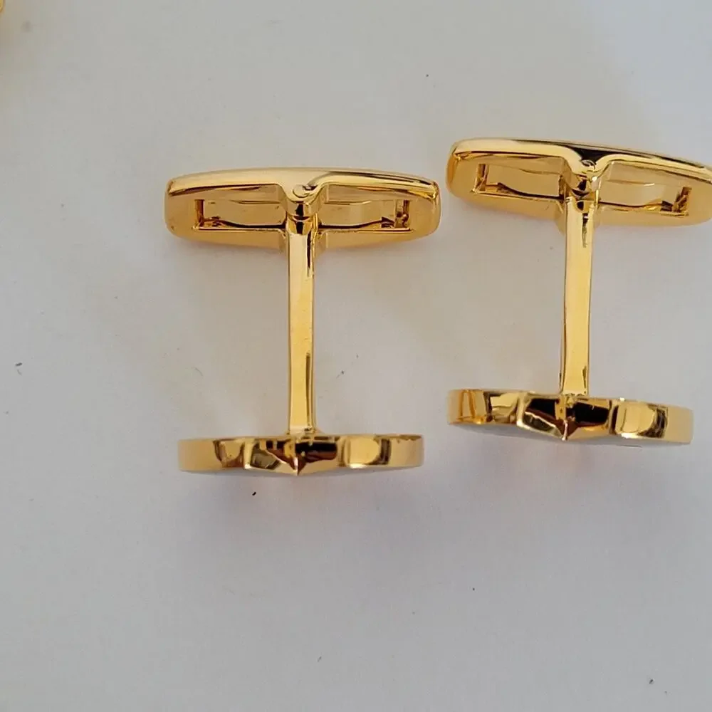 Mila Schon M Logo Tie Pin Clip‎ Cufflinks Set Gold Silver Tone Designer New